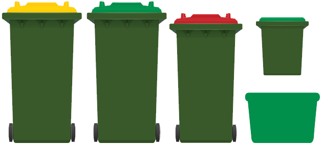 Option three: Yellow Bin, Greenwaste Bin, Larger general waste bin, Glass crate, new foodwaste bin