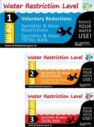 The blue water restrictions sign indicates voluntary reductions in water use.