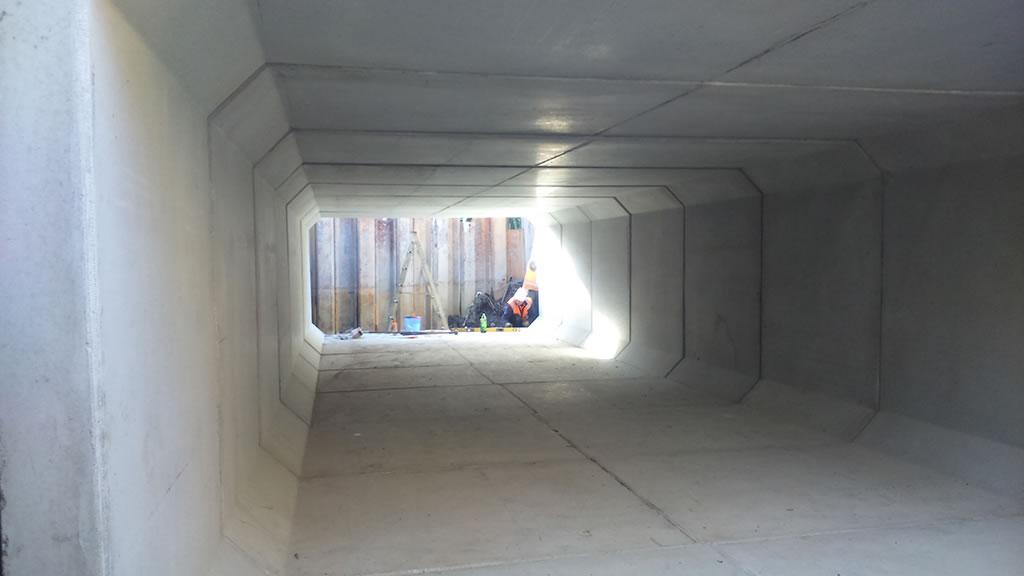 An installed box culvert beneath The Strand. An installed box culvert beneath The Strand.