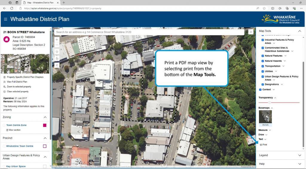 Screenshot for how to print a PDF map