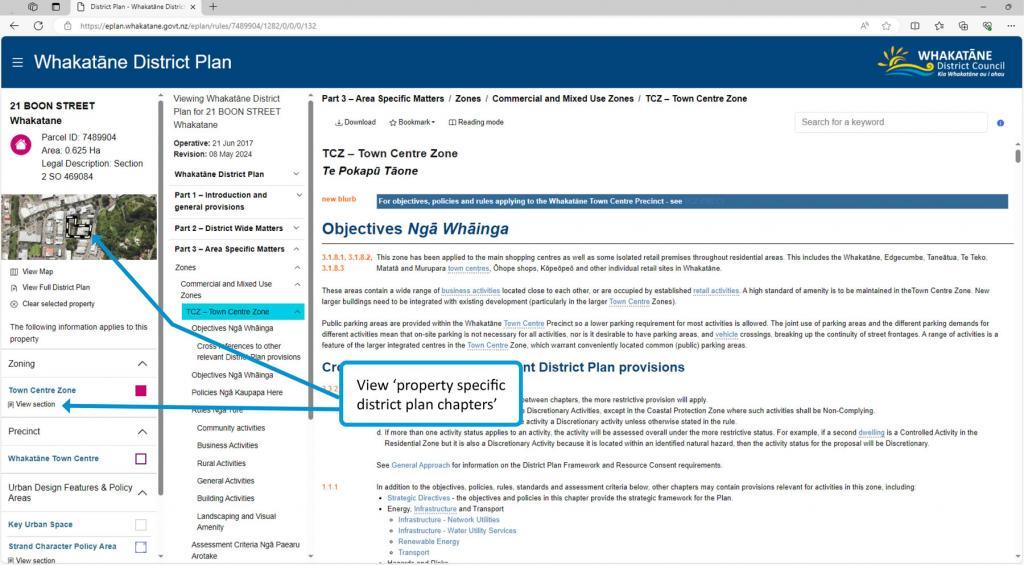 Screenshot - view property specific district plan chapters