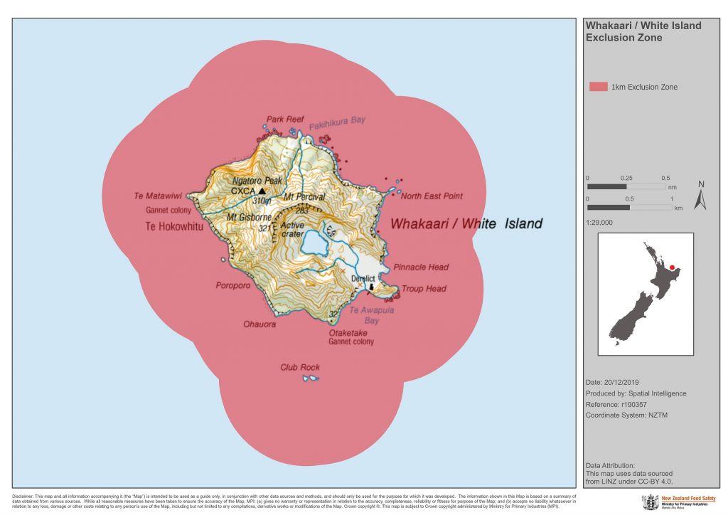  A map of the White Island Exclusion Zone