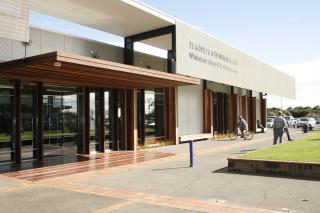 Entrance to Te Kōputu a te whanga a Toi—the Whakatāne Library and Exhibition Centre.