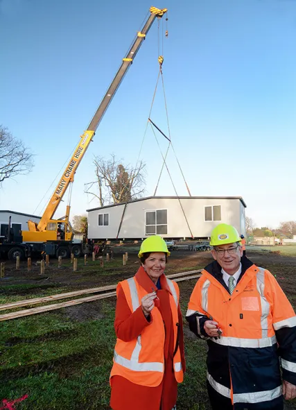 The Hon. Anne Tolley and Whakatāne Mayor Tony Bonne with the keys to the first relocatable buildings. The Hon. Anne Tolley and Whakatāne Mayor Tony Bonne with the keys to the first relocatable buildings.