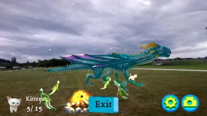 A dragon battles against kittens in a Magical Park. A dragon battles against kittens in a Magical Park.