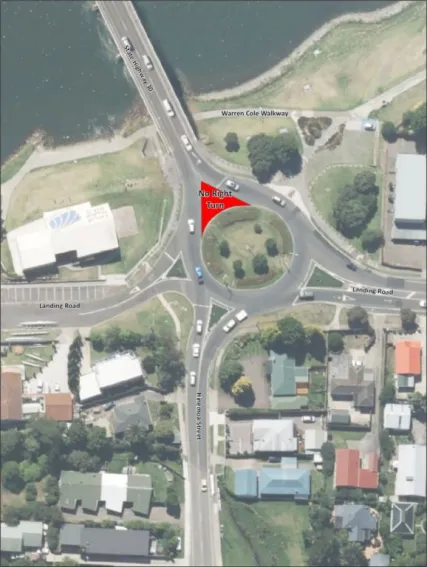 The new configuration for the Landing Road roundabout, which will be used while the benefits of unrestricted access from SH30 onto Landing Road are trialled. The new configuration for the Landing Road roundabout, which will be used while the benefits of unrestricted access from SH30 onto Landing Road are trialled.