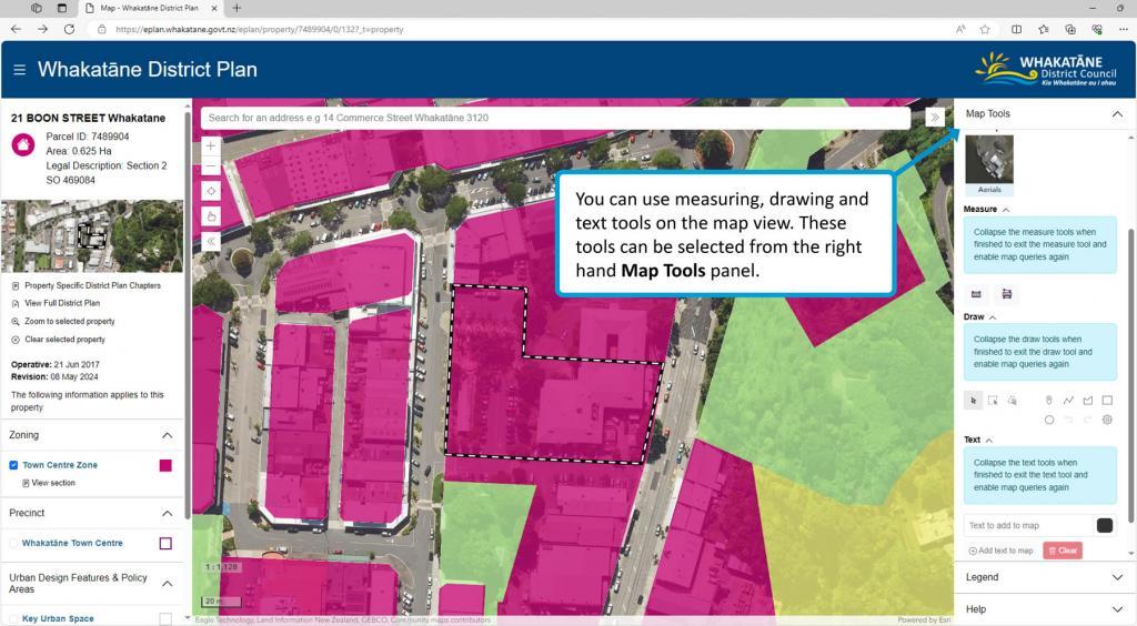 Screenshot - measuring, drawing and text tools on the map view.