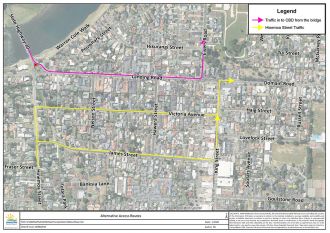 Suggested diversion routes for CBD-bound vehicles during the planned traffic flow trial at the Landing Road bridge roundabout.