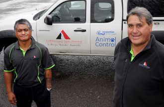 Rua Te Pairi, left, and Ned Howden of the Murupara Animal Control team.