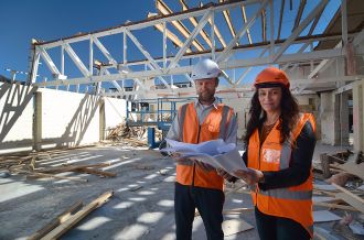Paul Smith, left, with Whakatāne District Council’s Community Services Project Manager Paula Chapman, onsite at the Research Centre redevelopment.