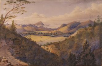 Alfred Sharp, A peep at Coromandel from the Whangapoua bridle track, 1884