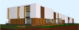 The northwestern perspective view of the planned Whakatāne Museum redevelopment.
