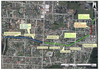 A map detailing proposed works for the Wainui te Whara channel. Major components of the project are described in the text below.