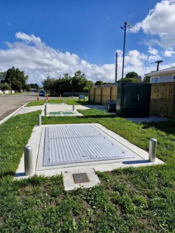 Finished Ferry Road wastewater pump station looking back toward James Street