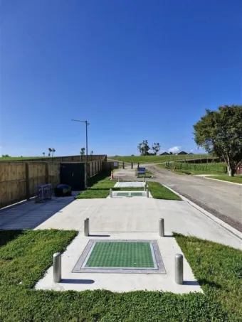 Finished Ferry Road wastewater pump station looking toward river